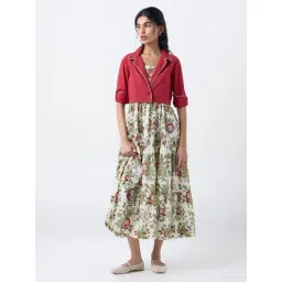 Bombay Paisley by Westside Cream Cotton Tiered Dress with Jacket-picture-46