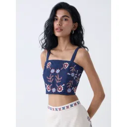 Bombay Paisley by Westside Indigo Floral Embroidered Cotton-Blend Top image 1