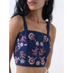 Bombay Paisley by Westside Indigo Floral Embroidered Cotton-Blend Top image 4