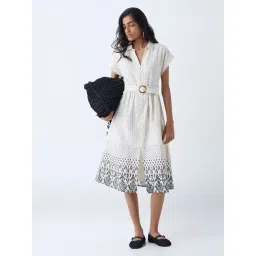 Bombay Paisley by Westside Off-White Cotton Shirt Dress with Belt-picture-40