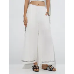 Bombay Paisley by Westside Off-White Embroidered Cotton-Blend Palazzos-picture-15