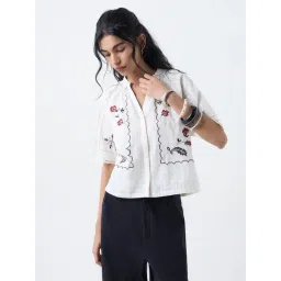 Bombay Paisley by Westside Off-White Floral Embroidered Cotton Shirt-picture-31
