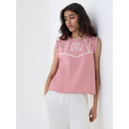 Bombay Paisley by Westside Pink Embroidered Cotton-Blend Top-picture-26