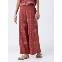 Bombay Paisley by Westside Rust Embroidered Cotton Palazzos-picture-24