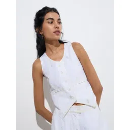 Bombay Paisley by Westside White Cotton-Blend Waistcoat Style Top-picture-24
