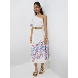 Bombay Paisley by Westside White Floral Cotton One-Shoulder Dress-picture-33