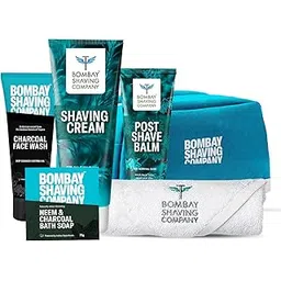 Bombay Shaving Company Premium Shaving Kit For Men | Charcoal Face Scrub, Charcoal Shaving Cream, Post Shave Balm, Neem & Charcoal Bath Soap, Face Towel | Travel Bag | Shaving Kit | Travel Kit For Men-picture-31