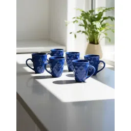Bon Homey Blue Geometric Textured Ceramic Glossy Mugs Set of Cups and Mugs-picture-42