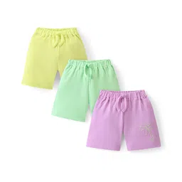Bonfino 100% Cotton Knit Above Knee Length Shorts Solid & Tree Print Pack of 3 - Multicolour-picture-25