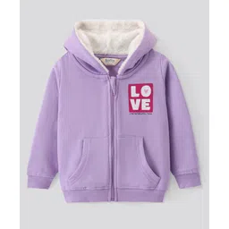 Bonfino  100% Cotton Knit French Terry Full Sleeves Hoodie with Fur Lining Text  Print - Lilac-picture-21