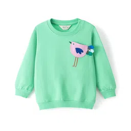 Bonfino Full Sleeves Sweatshirt With Bird Applique And Sequin Artwork - Green-picture-28