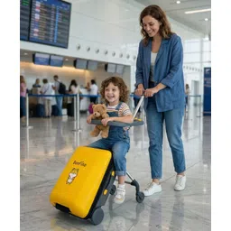 Bonfino Kids 2-in-1 Ride-On Travel Suitcase 16 Inch with Foldable Seat - Yellow| Shock-Resistant Hard Shell| PU Wheels| Ergonomic Tilt Design with Support Leg| Spacious Interior| Secure Number Lock-picture-17