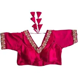 bong butiq Velvet Blouse with Embroidered Lace Border, V-Cut Neckline, Bichitra Silk-picture-21