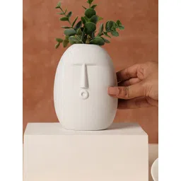 Bonhomie White Abstract Face Ceramic Vase-picture-39