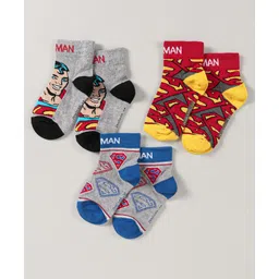 Bonjour Ankle Length Superman Design Socks Pack of 3 - Multicolour-picture-27