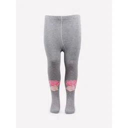 Bonjour Girls Grey Melange Floral Barbie Printed Anti Odour Knitted Cotton Tights-picture-38