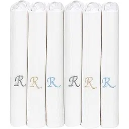 bonjour Men's Premium White Cotton Handkerchief With Alphabetical Initial - Pack Of 6 (R)-picture-17