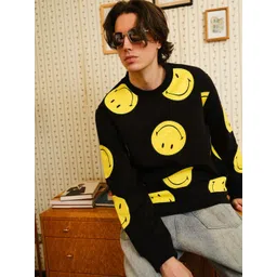 Bonkers Corner Men Black Smiley Originals All Over Sweatshirt-picture-14