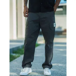 Bonkers Corner Men Grey Cotton Flat-Front Plain Mid-Rise Regular Fit Cargos-image-47