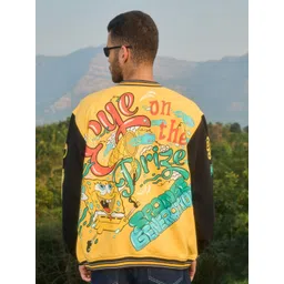 Bonkers Corner Sponge Bob Printed Stand Collar Cotton Oversized Open Front Jacket-picture-33