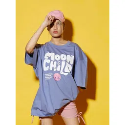 Bonkers Corner Typography Printed Drop Shoulder Sleeves Oversized Cotton Longline T-Shirt-picture-14