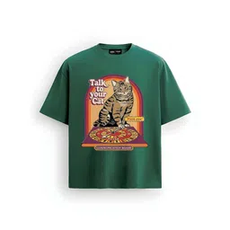 Bonkers Corner Women Talk To Your Cat Printed Green Oversized T-Shirt-picture-13