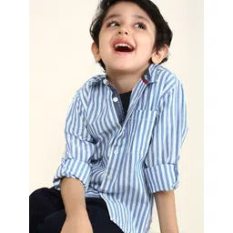BONKIDS Boys Vertical Striped Long Sleeves Pure Cotton Shirt-picture-33