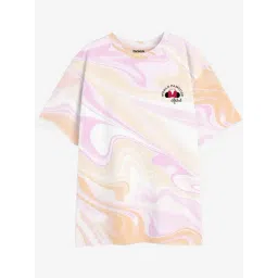 Bonkids Girls Abstract Printed Drop-Shoulder Sleeves Cotton Oversized T-Shirt-picture-17