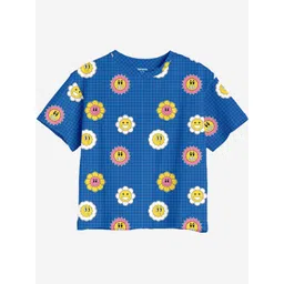 BONKIDS Girls Conversational Printed Cap Sleeves Applique Cotton Oversized T-shirt-picture-37