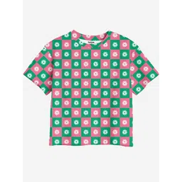 BONKIDS Girls Geometric Printed Round Neck Applique Cotton Oversized T-shirt-picture-16