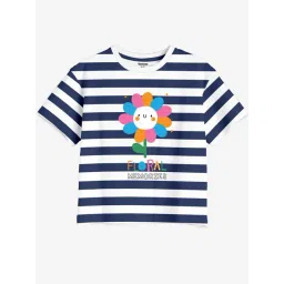 Bonkids Girls Graphic Striped Applique Cotton Oversized T-Shirt-picture-48