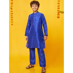 BonOrganik Boys Band Collar Pure Silk Straight Kurta with Pyjamas-picture-58