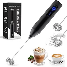 Bonsenkitchen Royal Milk, 3‑Speed Electric for Coffee with Whisk and, Mixer, Stand‑up Design, for Cream (Whisk Milk), Rechargeable,Stainless Steel(Black)-picture-29