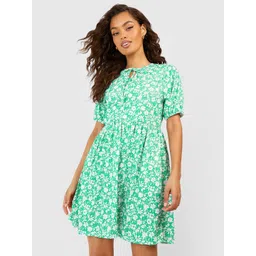 Boohoo Ditsy Print Tie-Up Neck Puff Sleeve A-Line Mini Dress-picture-19