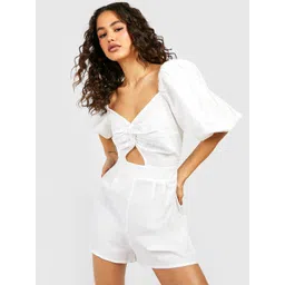 Boohoo Puff Sleeve Front Cut out & Twist Detail Playsuit-picture-10