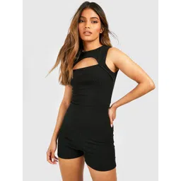 Boohoo Ribbed Cut-Out Detail Playsuit image 1