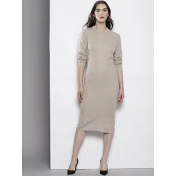 Boohoo Ribbed Shirt Collar Midi Sheath Dress-picture-14