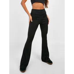 Boohoo Women Ribbed Flared High-Rise Trousers-picture-17