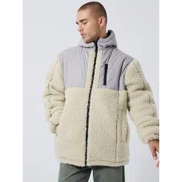 boohooMAN Color-blocked Hooded Sherpa Jacket With Zip Pockets-picture-17