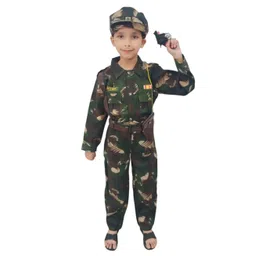 BookMyCostume Cotton Blend Woven Independence Day Theme Full Sleeves Indian Army Costume Set - Green-picture-22