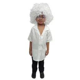 BookMyCostume Cotton Woven Half Sleeves Einstein Costume Set With Eye Glasses - White-picture-24
