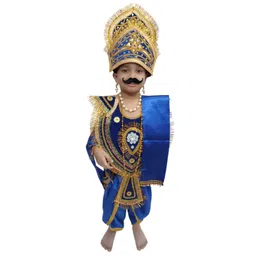 BookMyCostume Dussehra Theme Meghnath Indrajit Costume Set With kavach Stole Kantha & Kundal - Blue & Gold-picture-28
