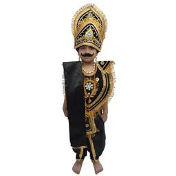 BookMyCostume Dussehra Theme Ravana Lankesh Costume Set With kavach Stole Kantha & Kundal - Black & Gold-picture-10