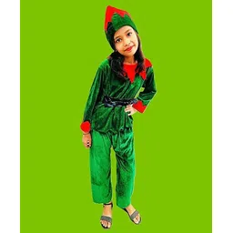 BookMyCostume Velvet Full Sleeves Santas Elf Costume Set - Green & Red-picture-17