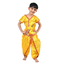 BookMyCostume Woven Janmashtami Theme Half Sleeves Lord Krishna Costume Set - Yellow-picture-26