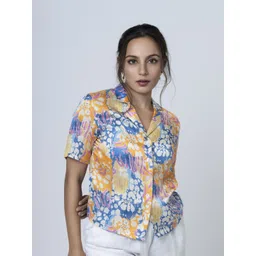 BOONS n PERKKS Women Abstract Printed Lapel Collar Satin Top-picture-10