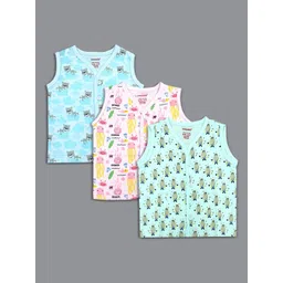 Born Babies Infants Pack Of 3 Printed Cotton Sleeveless Front Open Jhabla Vests CBPSB-picture-39