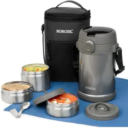 borosil 3 Pcs Set (320 ml x 2 + 600 ml x 1) Lunch Box with Foldable Spoon 3 Containers Lunch Box-picture-13