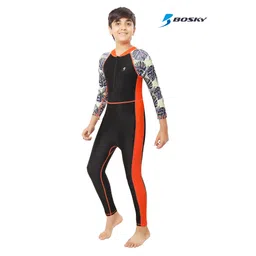 Bosky Swimwear Full Sleeves Bodysuit with Leaf Print - Black-picture-19