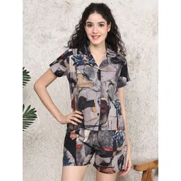Boston Club Women Geometric Printed Shirt & Shorts Night suit-picture-12